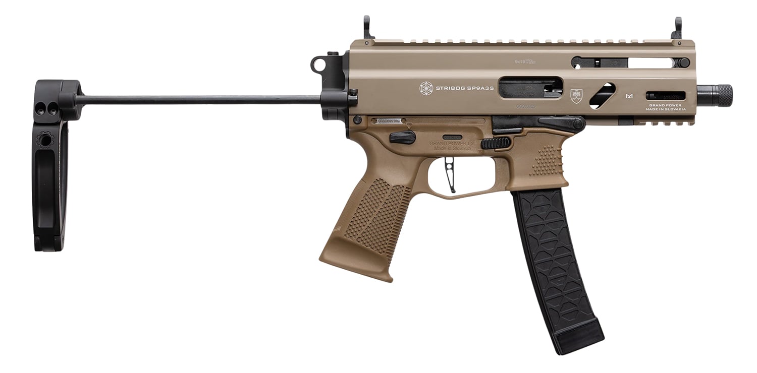 Grand Power Stribog SP9A3S 5.5" 9mm Sub Pistol PDW Tailhook Brace, FDE