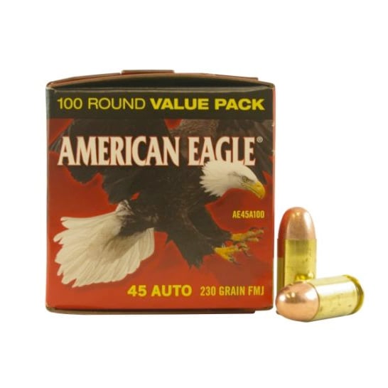 American Eagle 45 Auto/ACP 230gr FMJ Ammunition, 100 pack - AE45A100