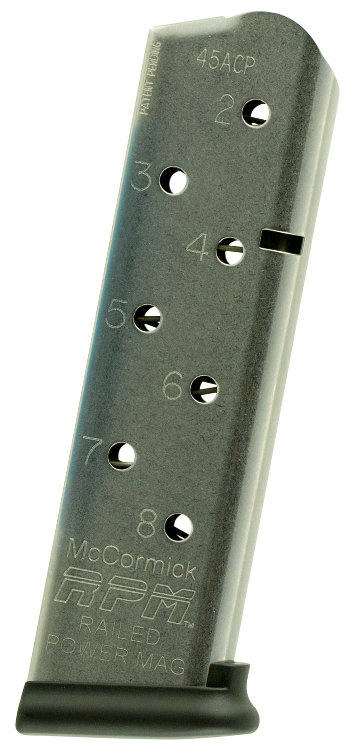 Chip McCormick Railed Power Mag 8 Round .45 ACP Full Size 1911 Detachable Magazine, Stainless - M-RPM-45FS8