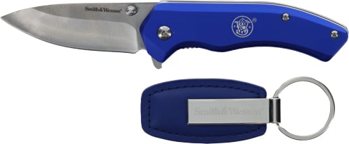 Smith & Wesson Folding Drop Point Knife w/ Keychain Combo, Blue - 1259484