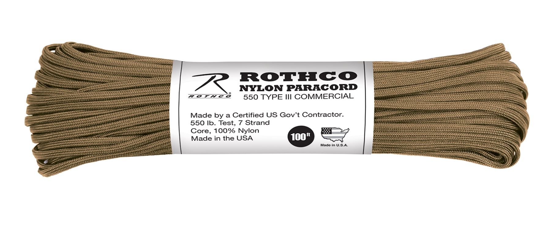 Rothco Nylon Paracord Type III 550 Lb - Coyote Brown, 100