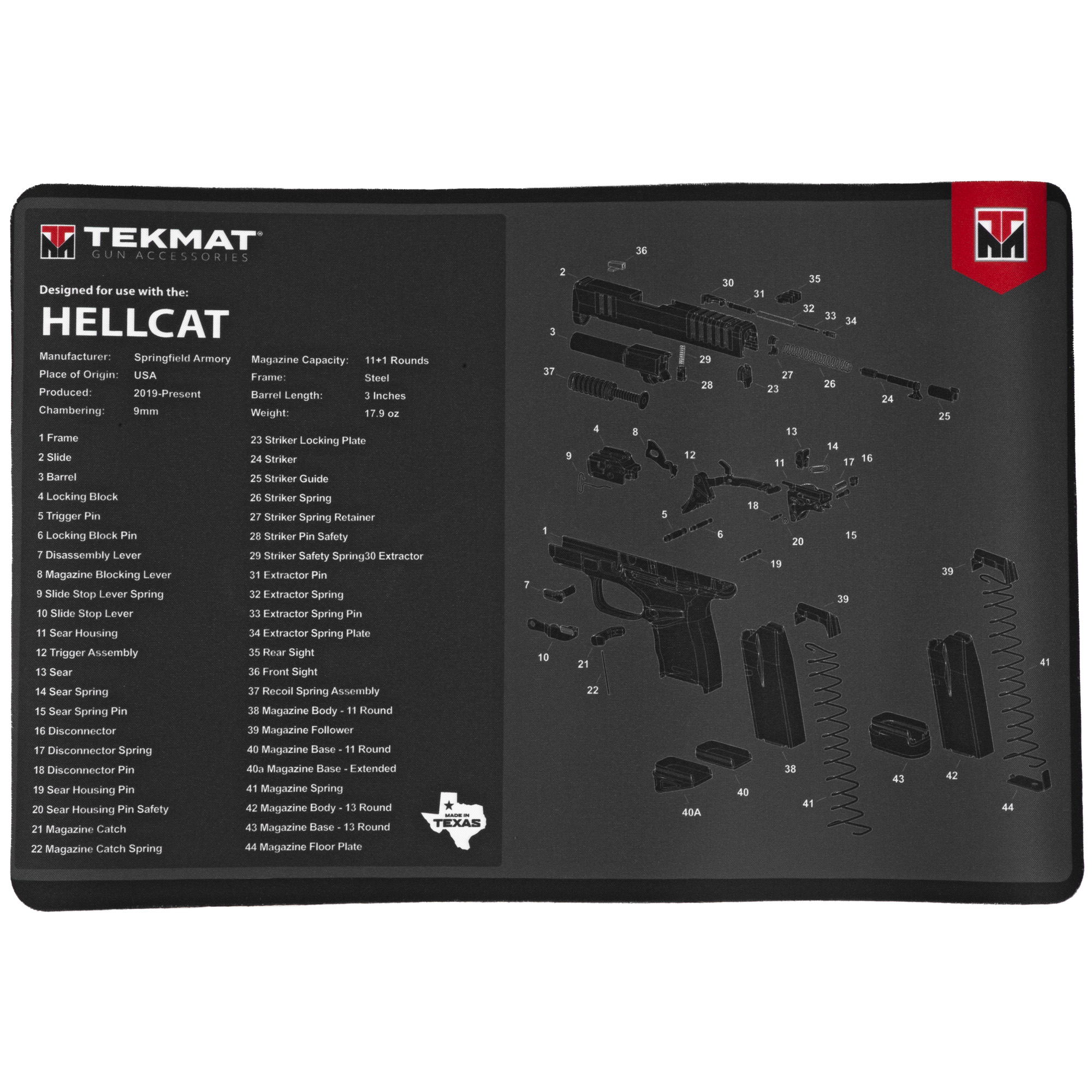 TekMat Original 11"x17" Mat, Springfield Hellcat, Black Cleaning Mat - TEKR17HELLCAT
