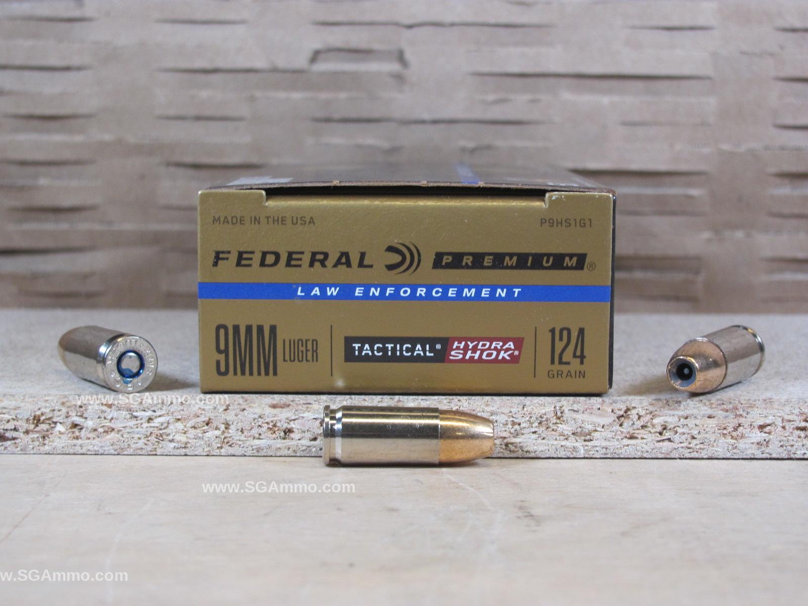 50 Round Box – 9mm Luger Federal Hydra Shok 124 Grain Hollow Point Ammo – P9HS1G1