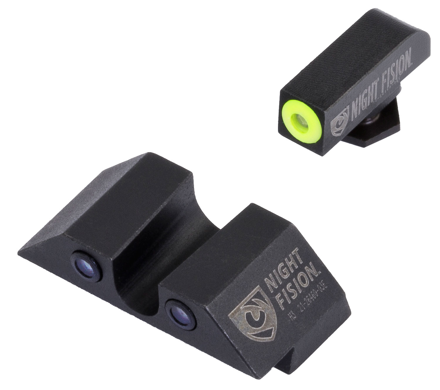 Night Fision Night Sight Set for Glock 42, 43 Pistols, Green with Yellow Square Front, Green with Black U-Notch Rear - GLK-003-007-YGZG