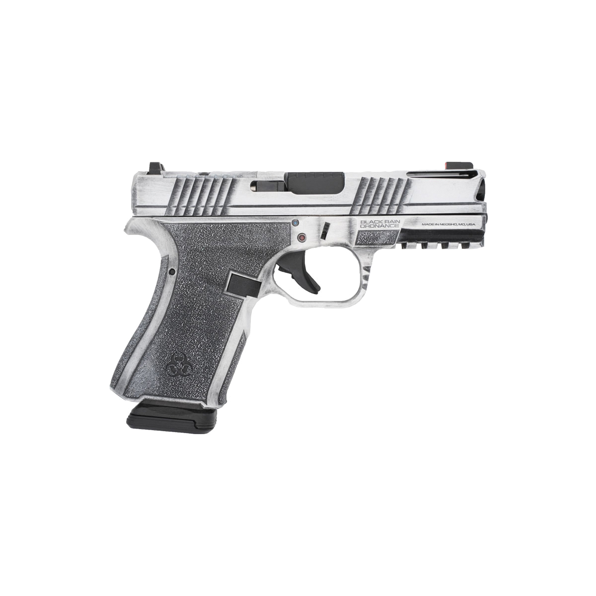 Black Rain Ordnance Frontline Plus Compact 9mm 3.75" 15rds, Bright White Battleworn