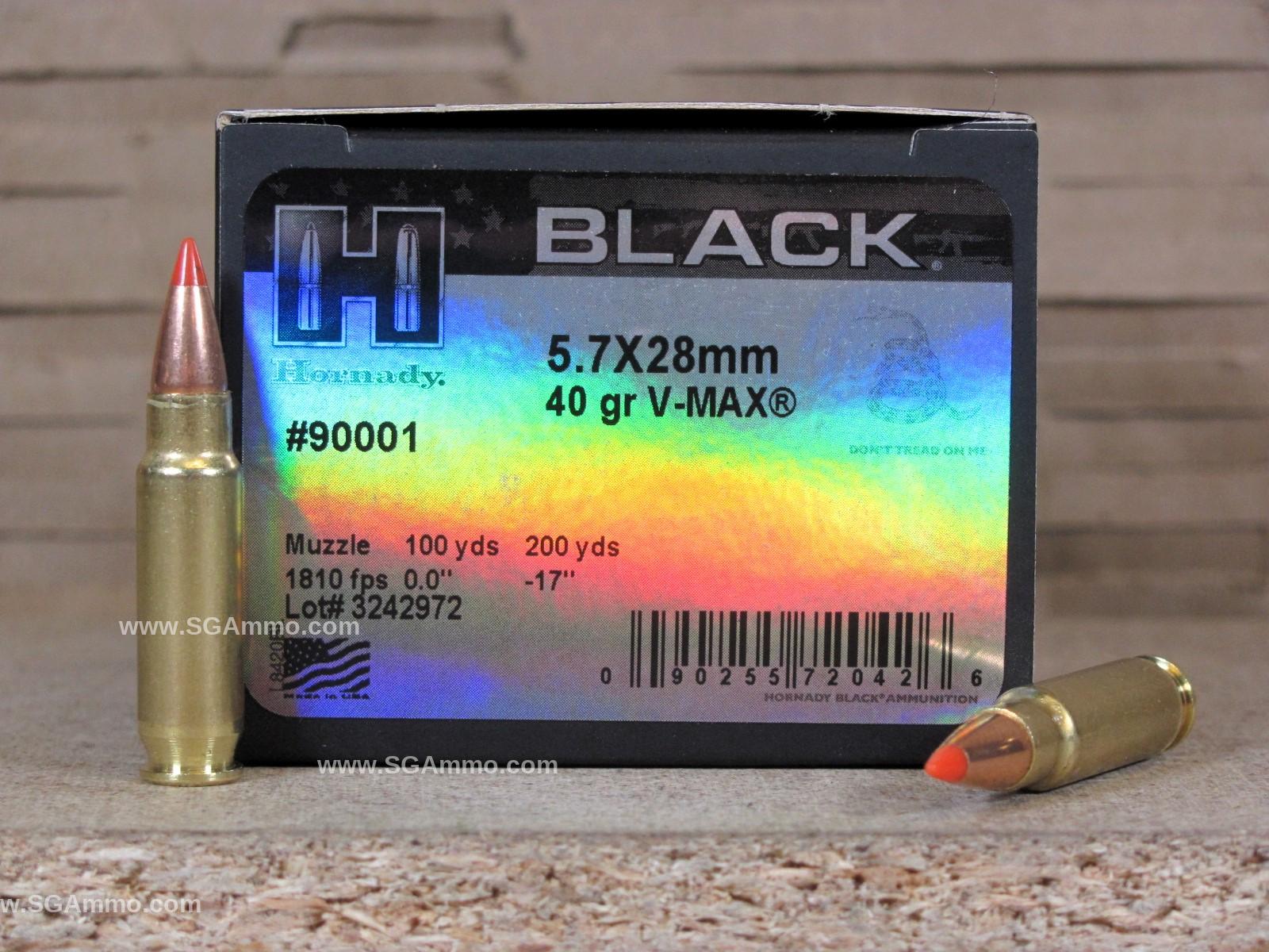 250 Round Case – 5.7x28mm 40 Grain V-Max Hornady Black Ammo – 90001