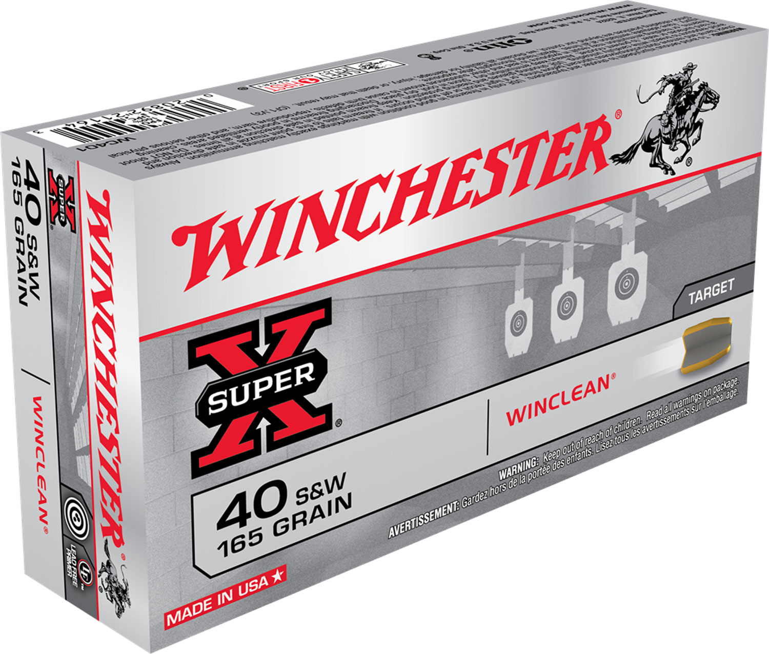 Winchester Ammunition Super-X 165 gr WinClean (Brass Enclosed Base) .40 S&W Ammo, 50/box - WC401