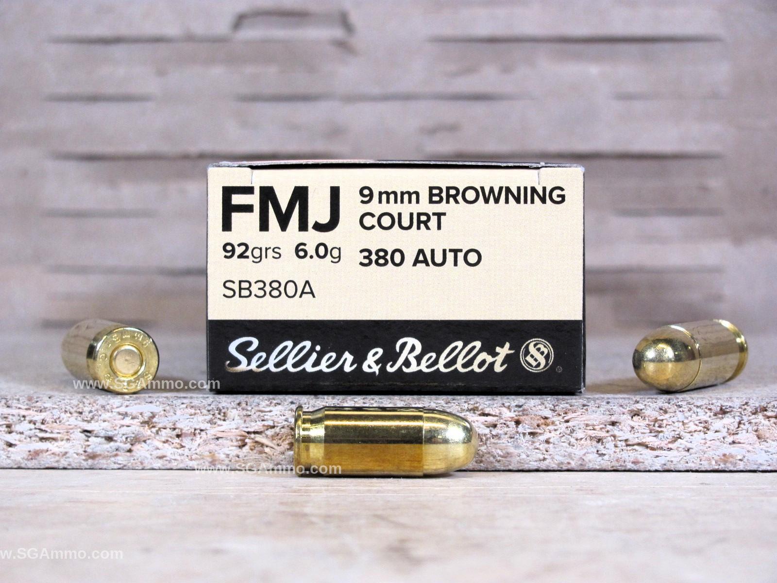 1000 Round Case – 380 Auto / ACP Sellier Bellot 92 Grain FMJ Ammo – SB380A