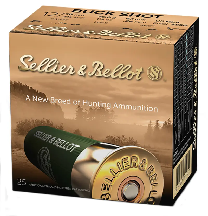 Sellier Bellot SB12BSB Hunting 12Gauge 2.75" 27Pellets 1 1/4oz 4Buck Shot 25 Box/10 Case