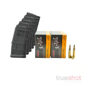 BUNDLE DEAL: 5 Black 20 Round Magpul AR-15 Magazine and 200 Rounds of Ammo - Retail / PMC 5.56 55 Grain