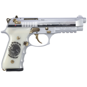 EAA Girsan Regard Liberador II 9mm 4.9" 18rd Pistol | Polished Steel + White Engraved Ivory Grips