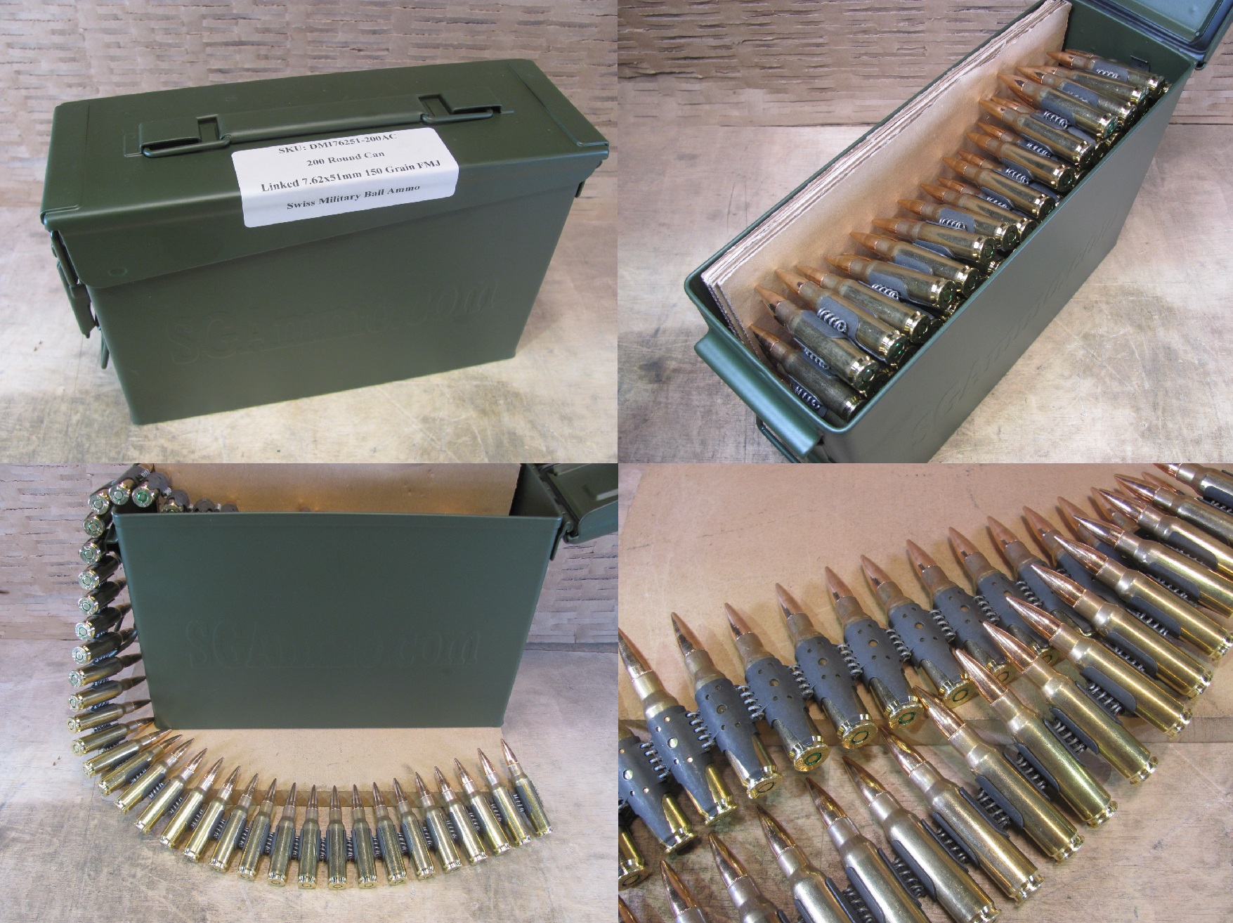 200 Round Can – DM-1 Belted 7.62x51mm 150 Grain FMJ Swiss Military Ball Ammo by Saltech For MG3 And HK21 In M19A1 Canister