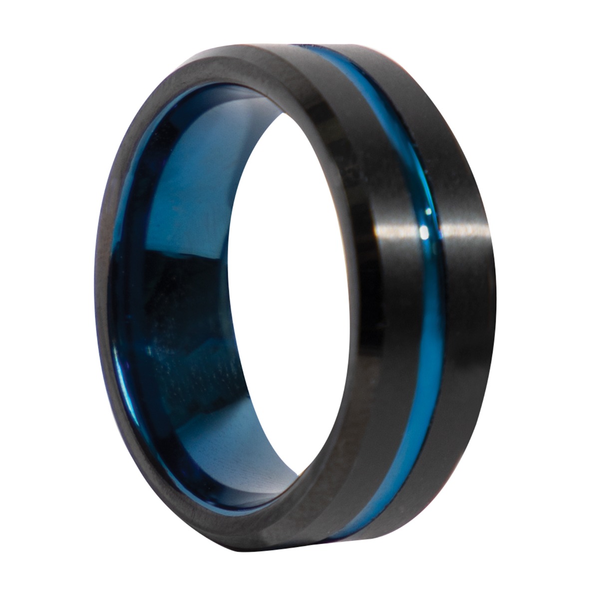 Rothco Tungsten Carbide Thin Blue Line Ring - Black, Ring Size 7