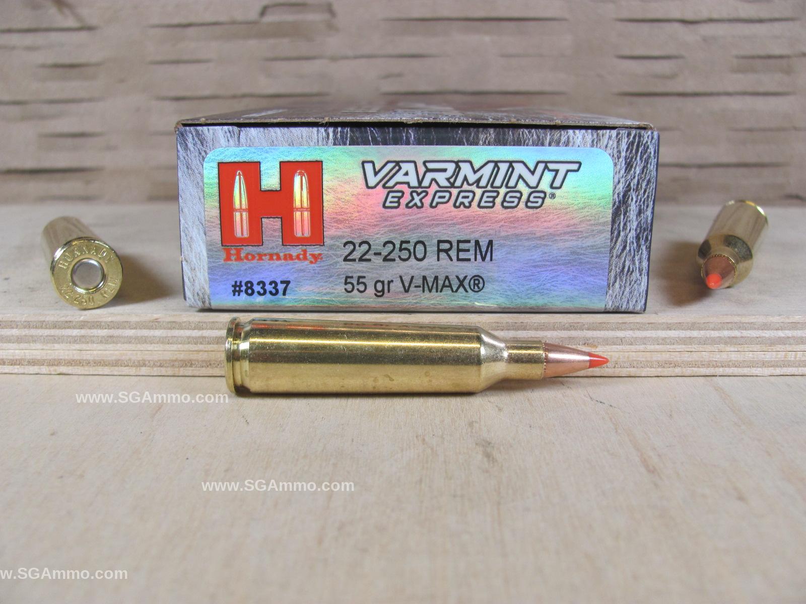 200 Round Case – 22-250 Rem 55 Grain V-Max Ammo by Hornady – 8337