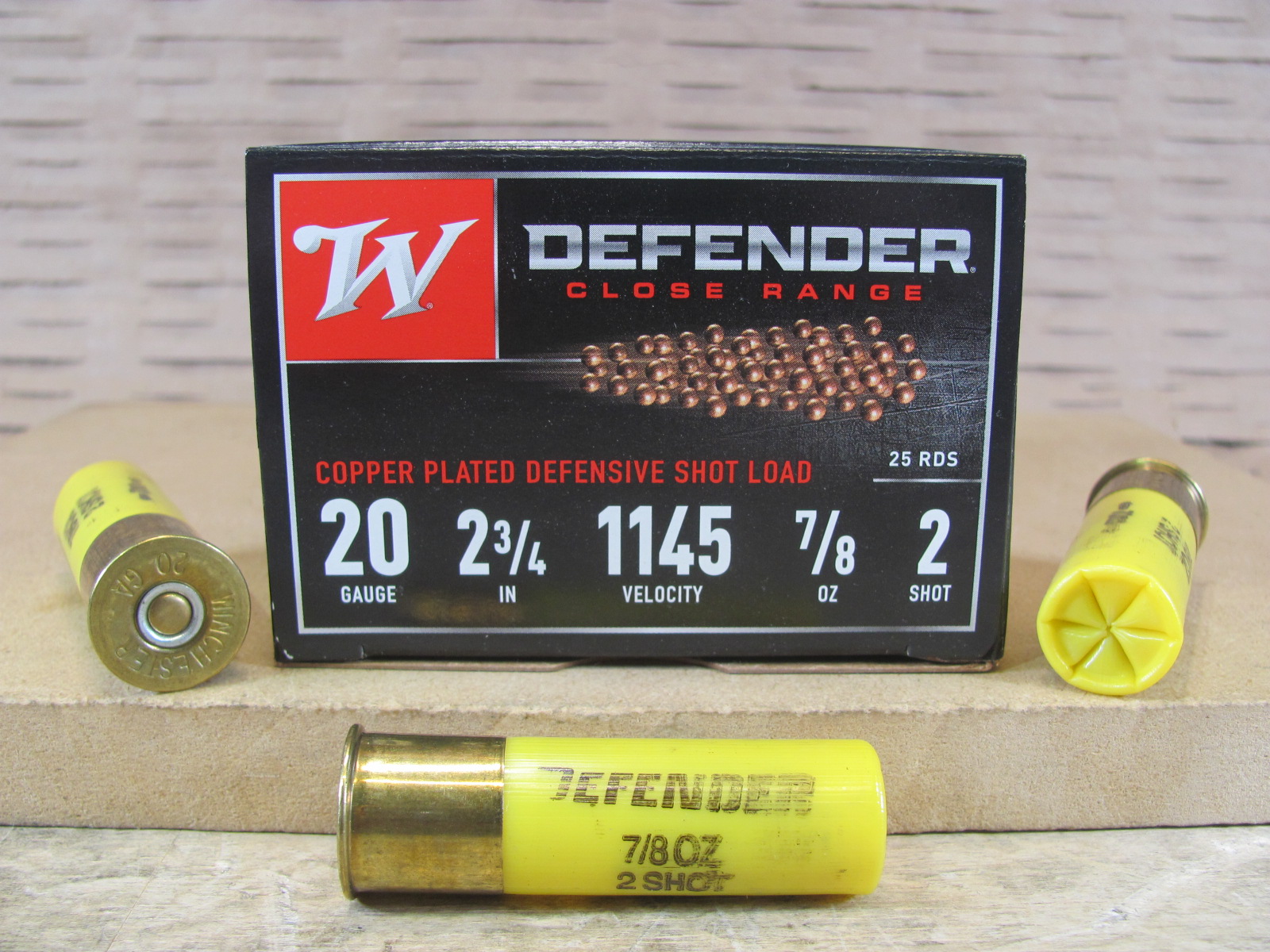 25 Round Box – 20 Gauge 2.75 Inch 7/8 Ounce Number 2 Shot Winchester Defender Close Range Ammo – S202PD25