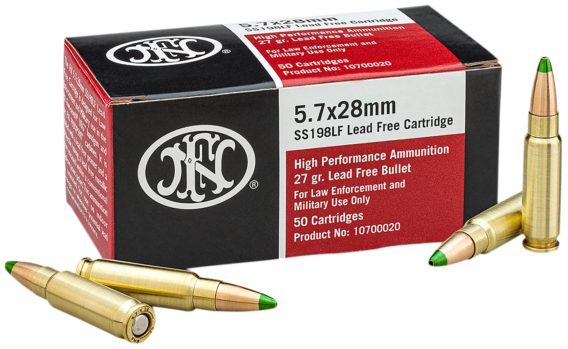 FN High Performance 5.7x28mm 27gr Jacketed Hollow Point Ammo, 50rd - 10700020