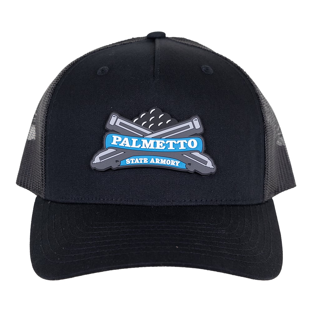 PSA PVC Logo 5 Panel Trucker Hat, Black
