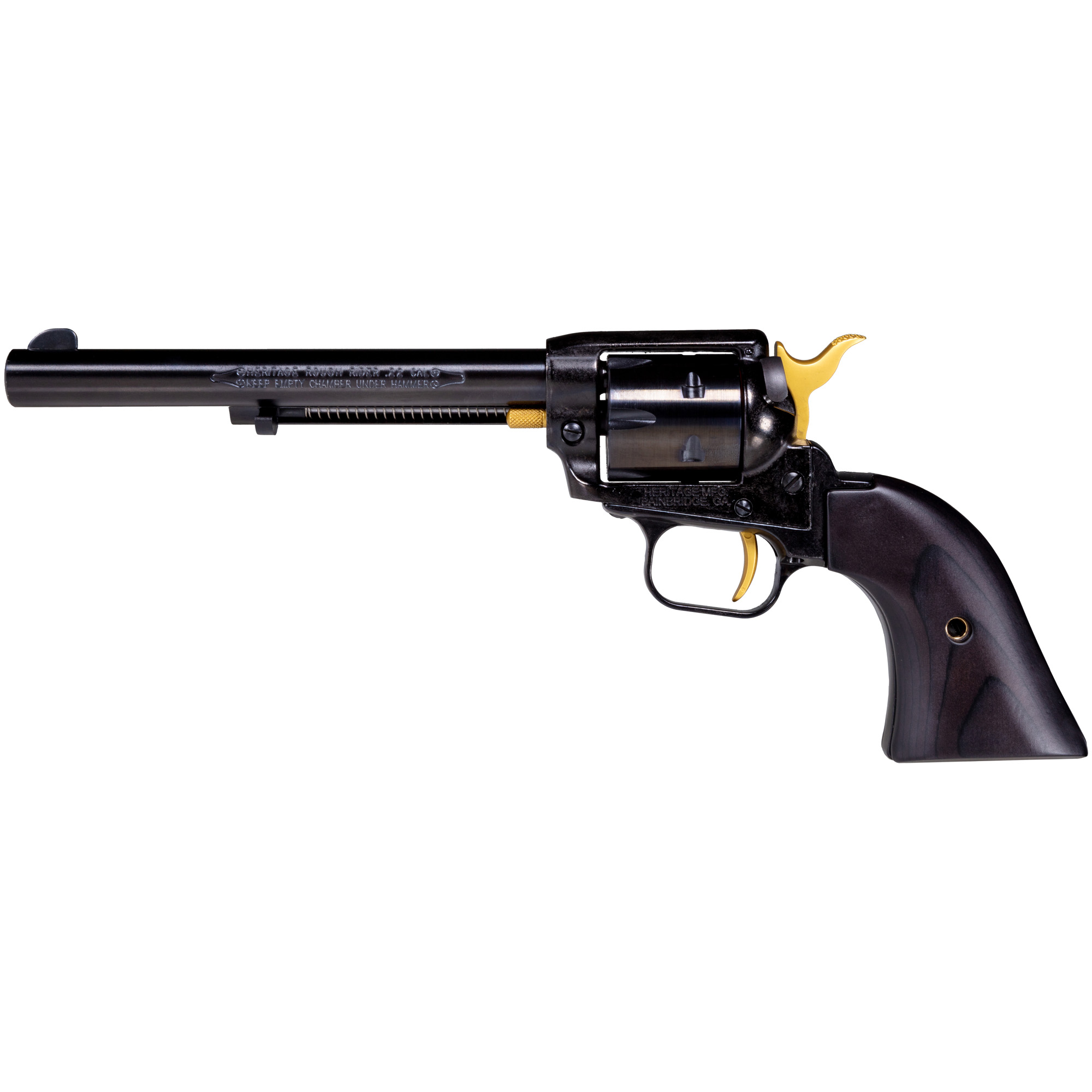 Heritage Rough Rider .22LR Revolver, 4.75" Barrel, Fixed Sights, Black, Gold - RR22B4GLD