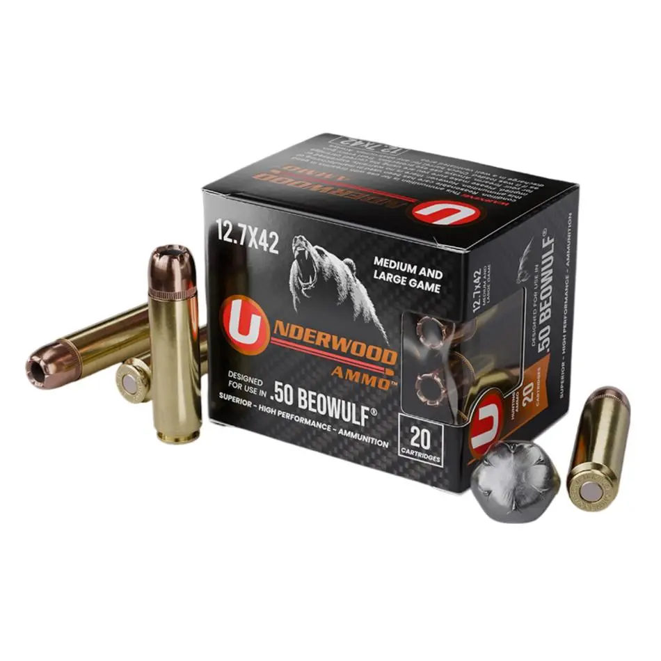 Underwood Hunting Self Defense Handgun Ammunition 50 Beowulf(12.7x42) 350gr JHP 1775 fps 20/ct