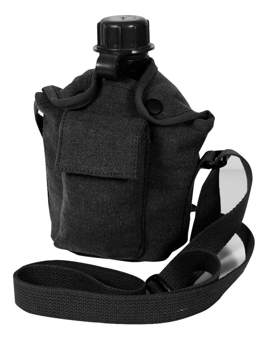 Rothco Vintage Canvas Carry-All Canteen Cover With Shoulder Strap - Black