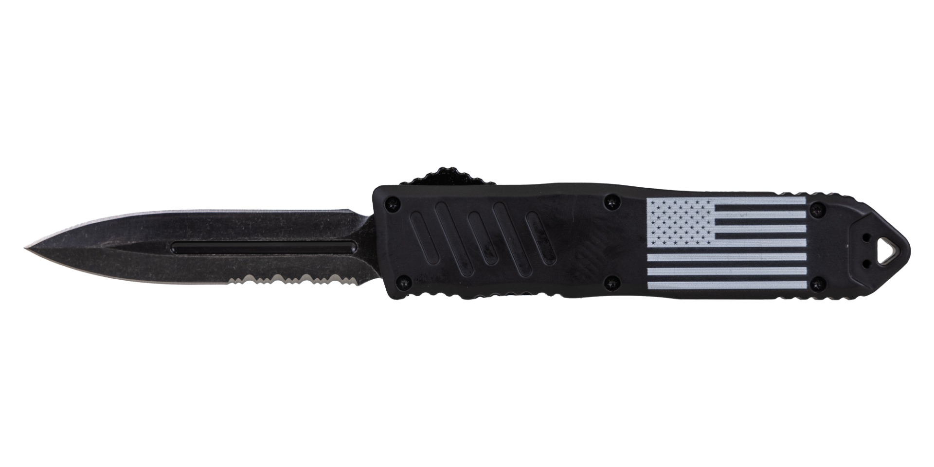 Master Cutlery American Flag Spear Point OTF Knife, Black - KN-8107BKAF