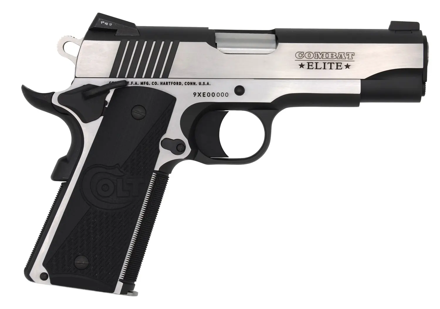 Colt Mfg O4080CE Combat Elite Commander 45 ACP 8+1 4.25" Stainless Steel Barrel, Two-Tone Serrated Stainless Steel Slide Frame w/Beavertail, Black Scalloped G10 Grip, Ambidextrous