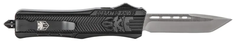 CobraTec Knives MBSTK1MTNS CTK-1 Medium 3" OTF Tanto Plain D2 Steel Blade/Black Aluminum Handle Features Glass Breaker Includes Pocket Clip