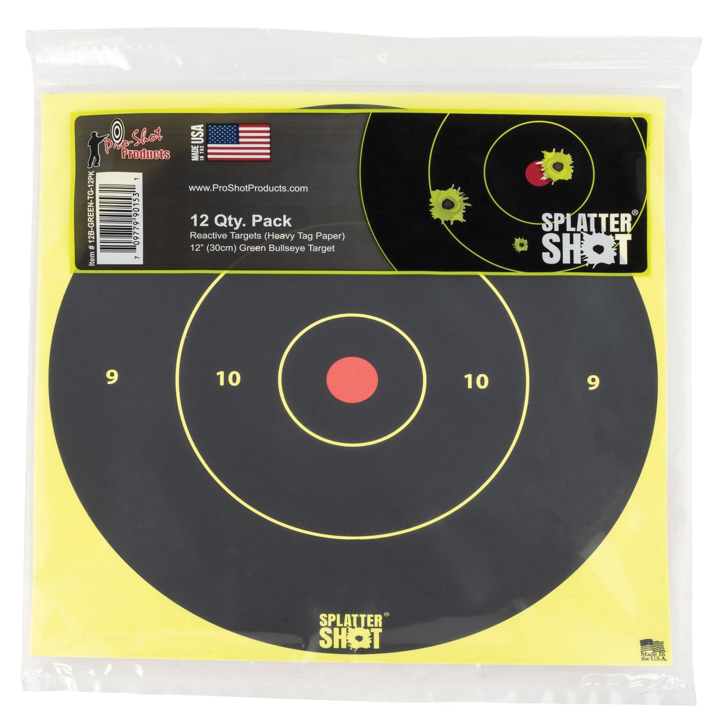 Pro-Shot SplatterShot Bullseye Target, Black/Red - 12B-GREEN-TG-12PK