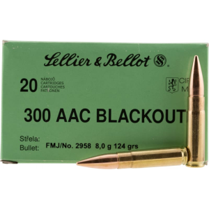 Sellier & Bellot 300BLKA Rifle 300 AAC Blackout 124 GR Full Metal Jacket - 20rd Box
