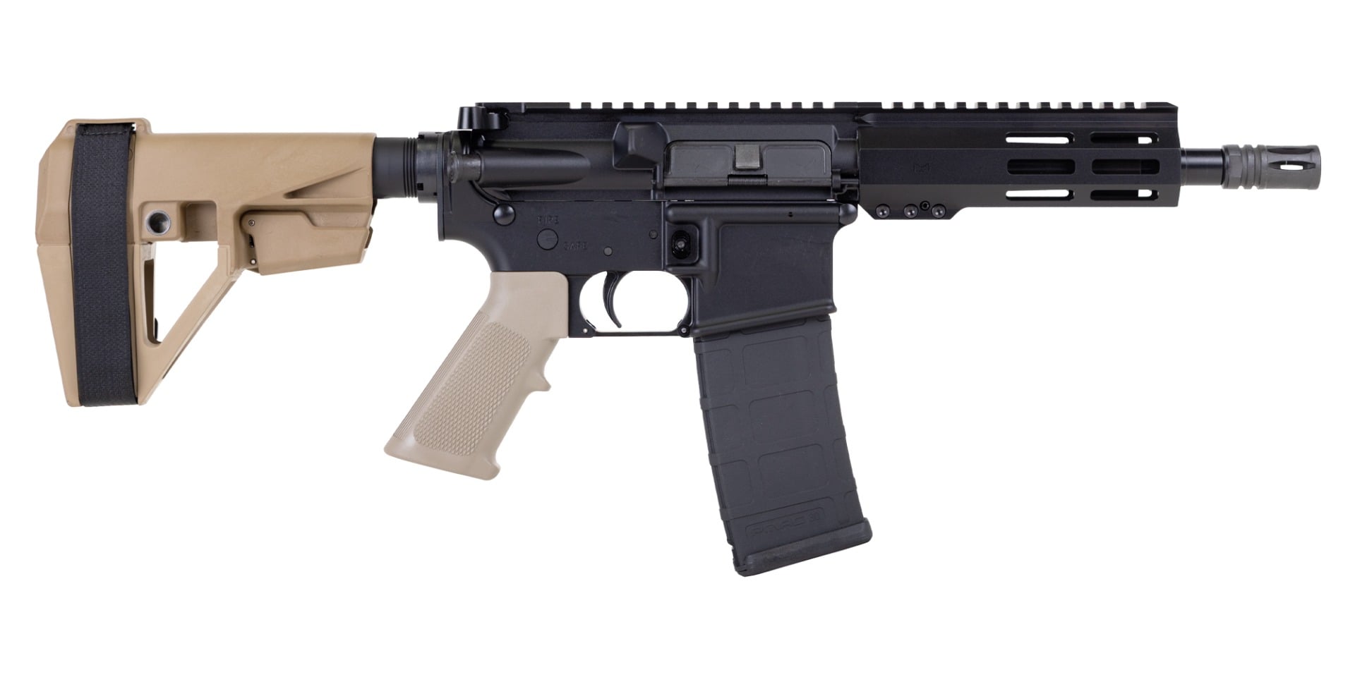PSA 7.5" Pistol Length 300BO 1/7 Nitride 6" Lightweight Hex MLOK Classic SBA5 Pistol, FDE
