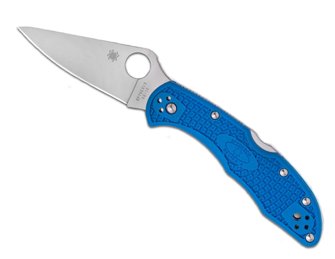 Spyderco Delica 4  Lightweight Flat Ground Plain Edge Knife, Blue - C11FPBL