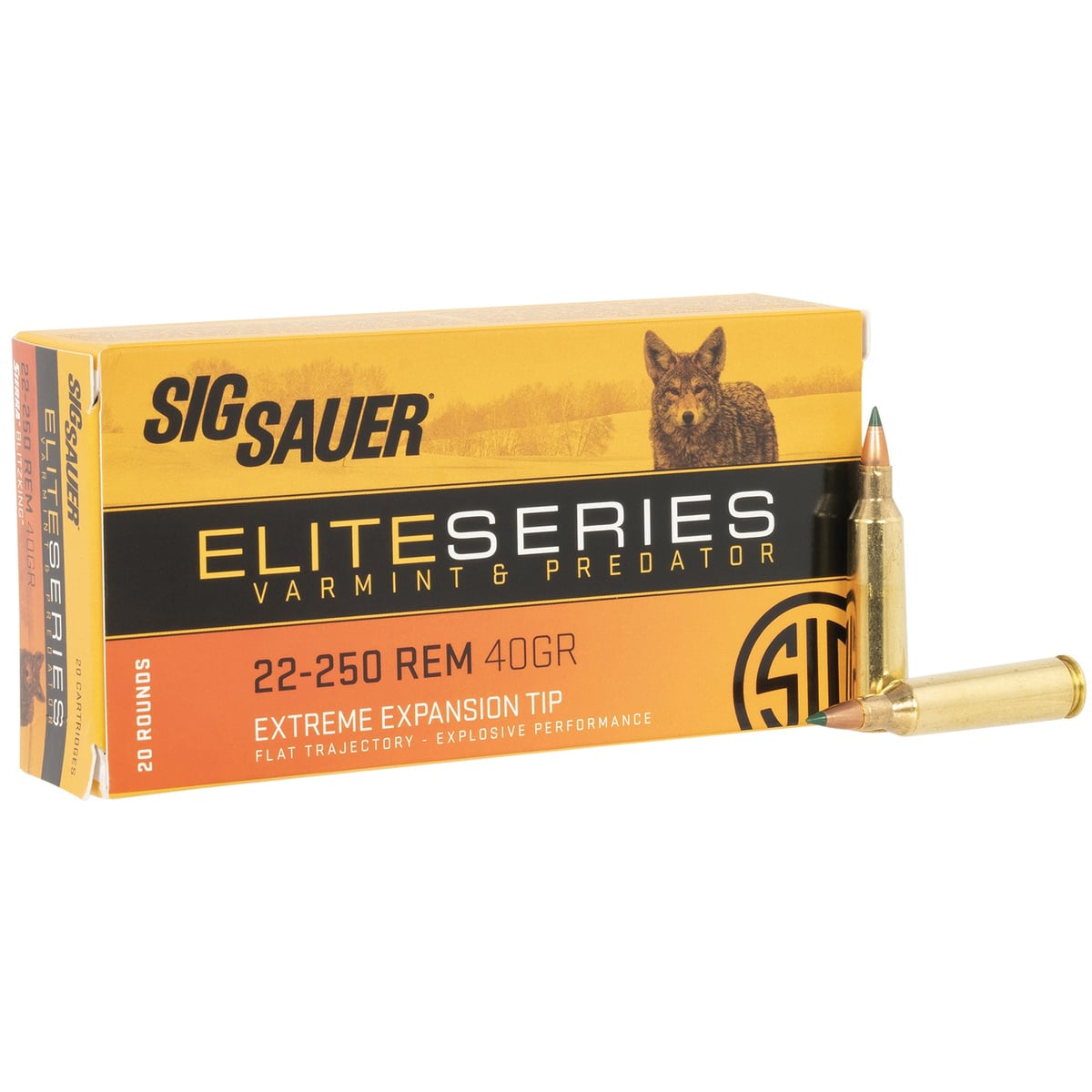 Sig Sauer Varmint and Predator .22-250 Remington 40 gr PTBT 20rds Rifle Ammo for Effective Varmint Hunting - E225VP4020