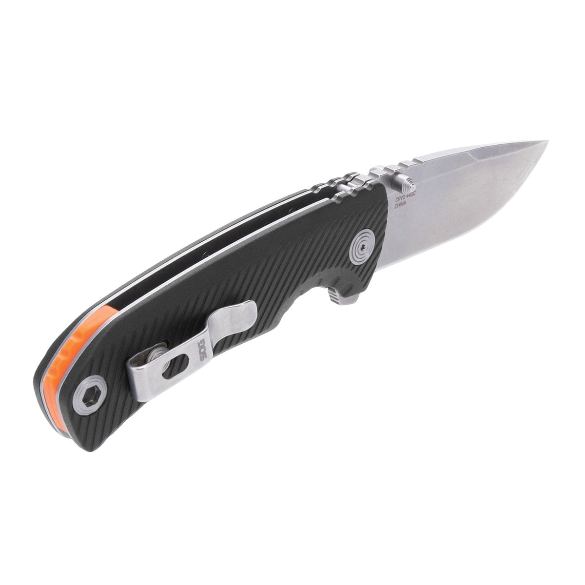 SOG Knives Tellus ATK Folding Knife Clip Point Black/Blaze Orange - Reliable for Outdoor Use - SOG-11-06-02-43