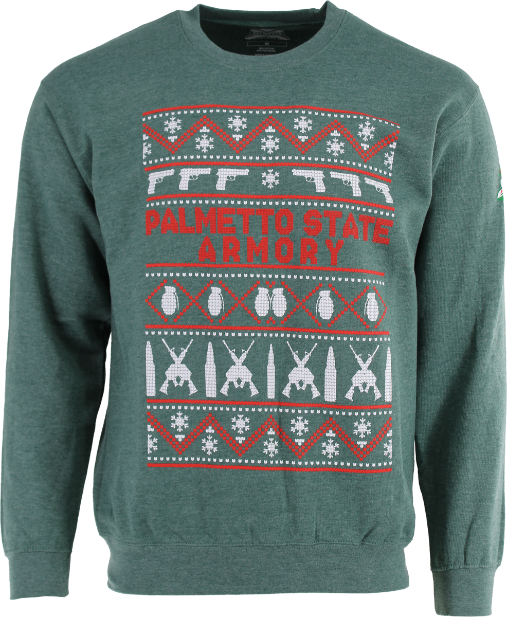 PSA Ugly Sweater Fleece Crewneck With Logo, Dark Heather Green - Large