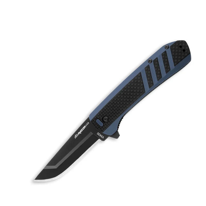 OUTDOOR EDGE RAZOR VX4 | CARBON OVER BLUE G10  W/ BLK DROP POINT | CERAMIC  BEARINGS  - VX430C-C