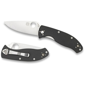 SPYDERCO Tenacious Folding Knife 3.375" Plain Blade + Black G10 Handles