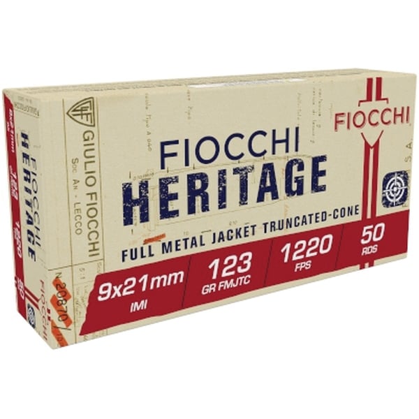 Fiocchi 9X21 Heritage 9x21mmIMI 123gr Full Metal Jacket Truncated Cone 50 Per Box/20 Case - No Credit Card Fees - Low, flat rate shipping