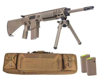 PSA Sabre AR-10 Rifle Billet 20" .308 Rifle w/  12.5" Quad Rail, A1 Stock, Magpul Bi-Pod, 3 Mags, & Sabre Bag, FDE