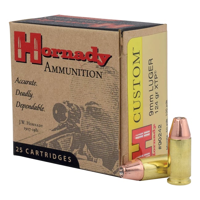 Hornady 90242 Custom 9mmLuger 124gr Hornady XTP Hollow Point 25 Per Box/10 Case - No Credit Card Fees - Low, flat rate shipping