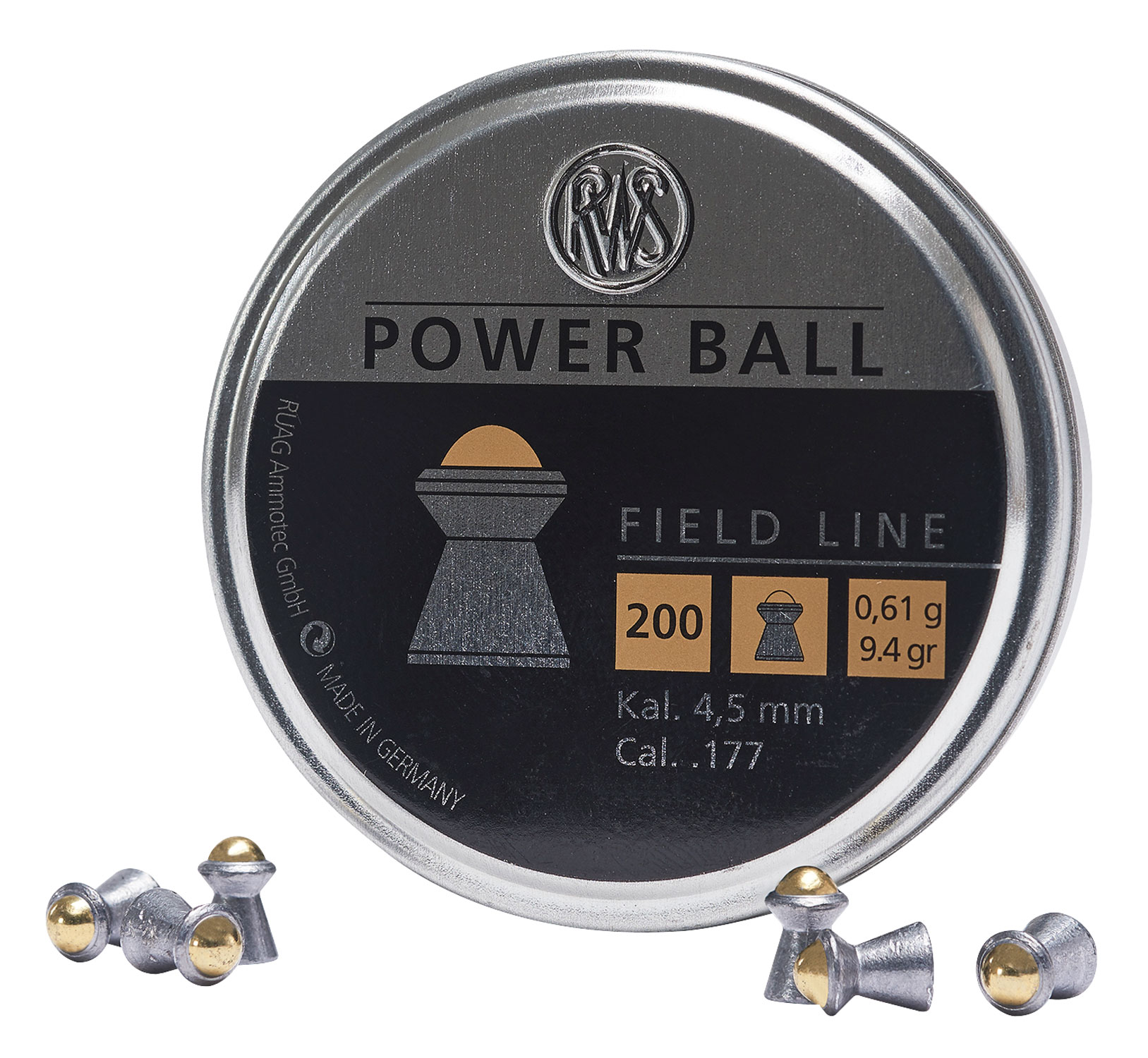 Umarex RWS Power Ball .177 9.4 gr Domed Pellet, 200/Tin - 2317414