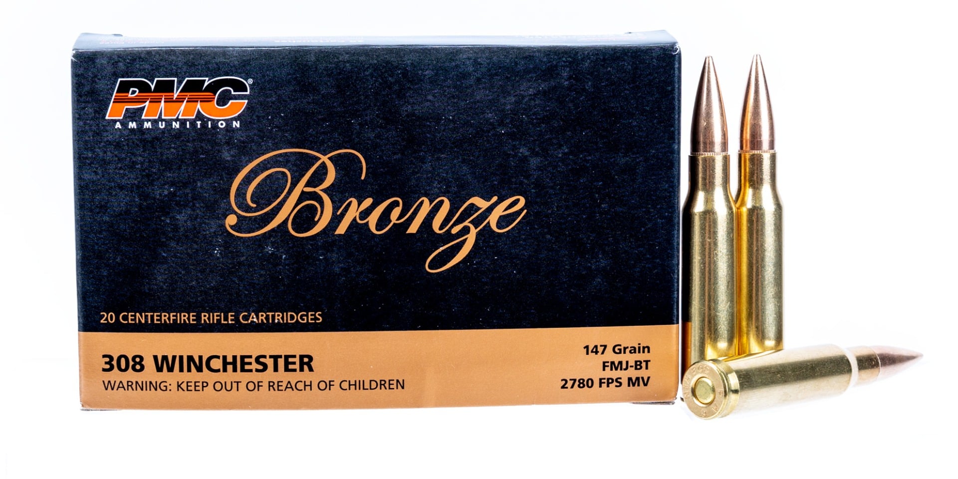 PMC Bronze .308 Winchester Rifle Ammo – 147 Grain | FMJ-BT | 20rd Box - No Credit Card Fees - Low, flat rate shipping
