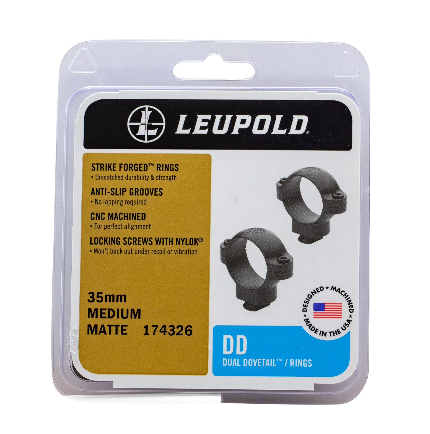 Leupold 35mm Medium Steel 2-Piece Dual Dovetail Scope Ring, Matte Black - 174326