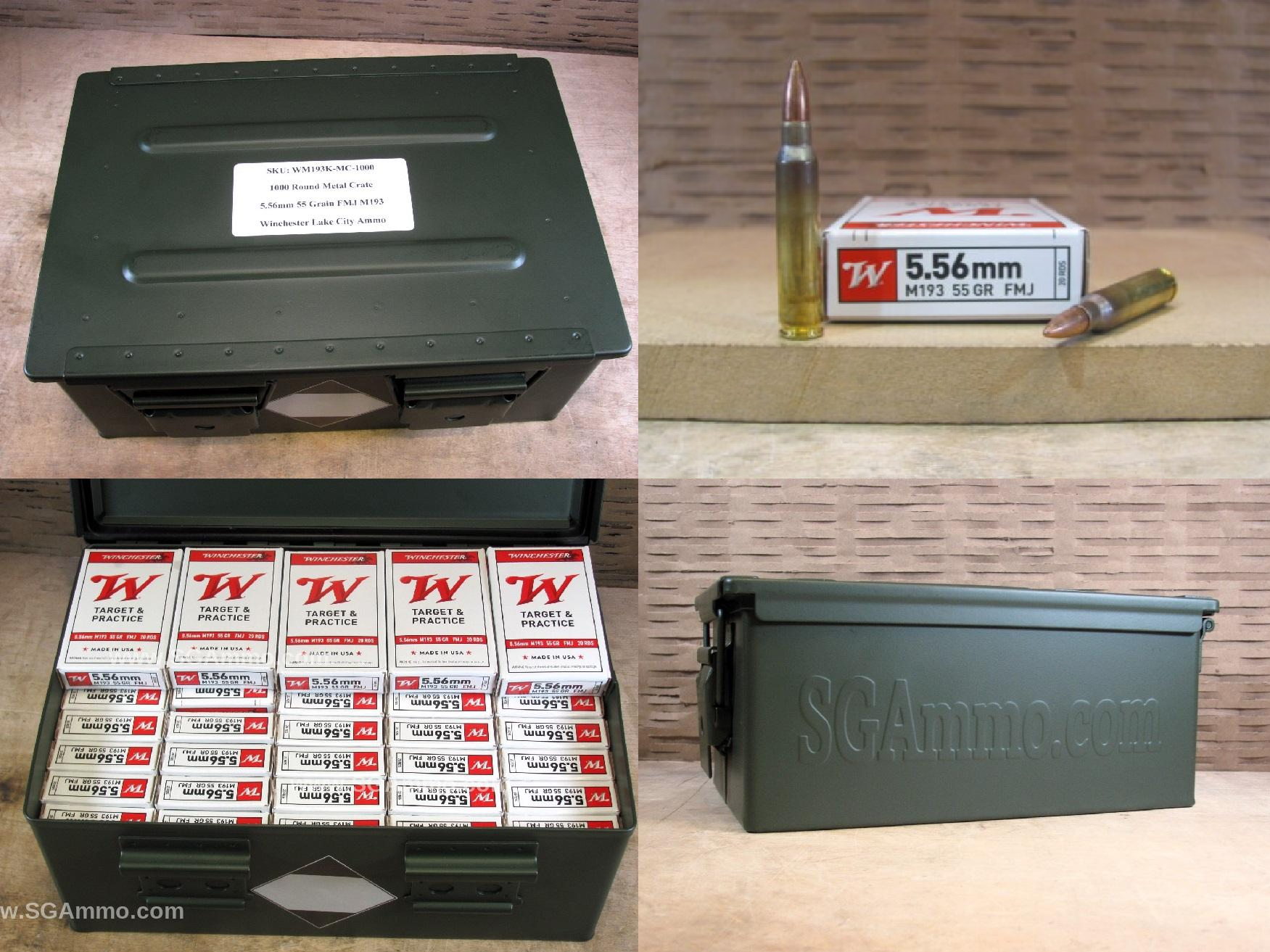 1000 Round Crate Canister – 5.56mm 55 Grain M193 FMJ Winchester Lake City Ammo – WM193K