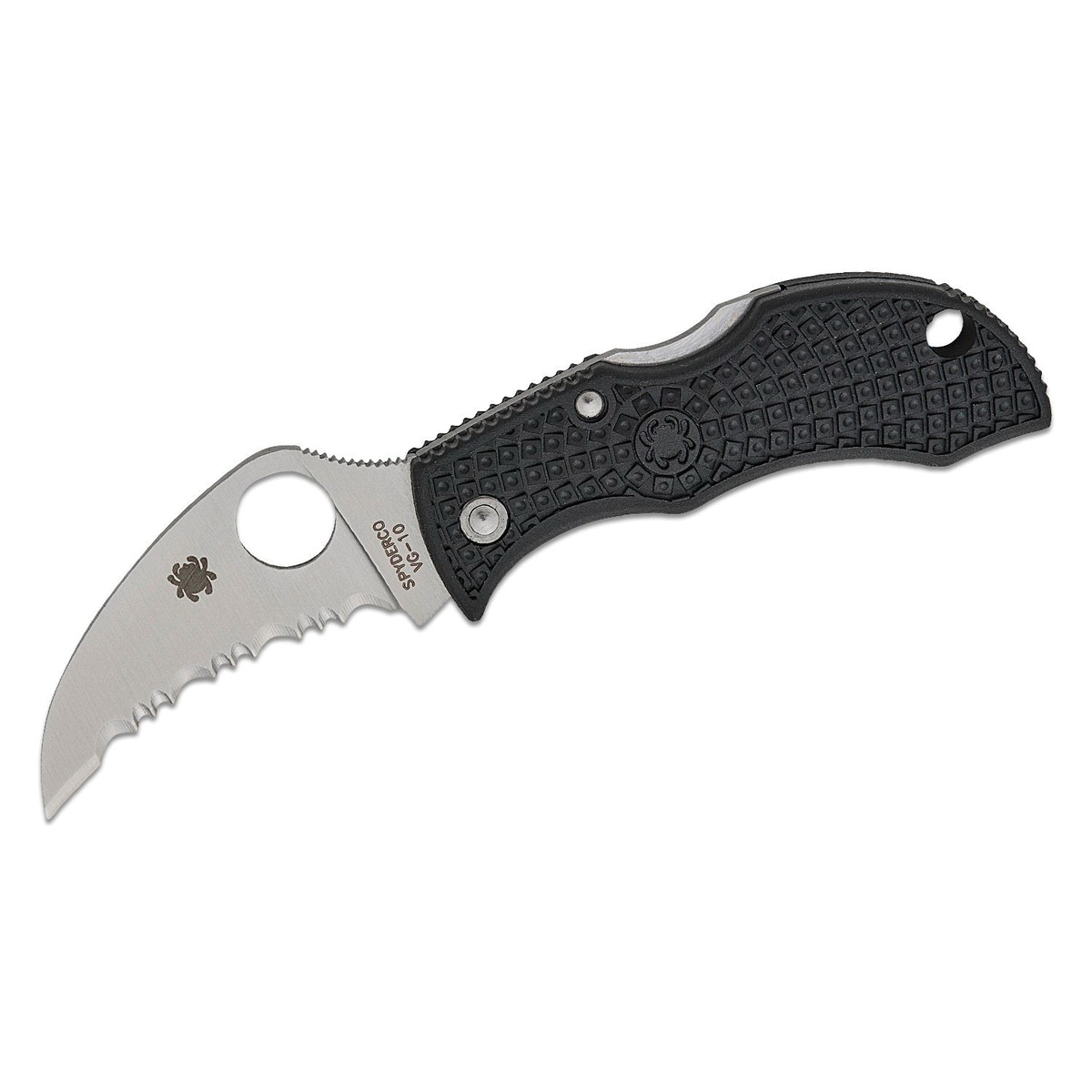 Spyderco Manbug Folding Hawkbill Knife Serrated, Black - MBKHBS