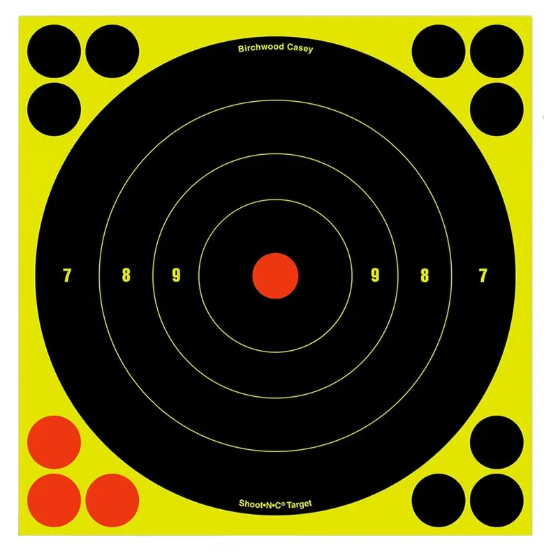Birchwood Casey 34825 ShootNC Reactive Target SelfAdhesive Paper MuzzleloaderShotgun BlackYellow 200 yds 8 Bullseye Includes Pasters 30 Per Pkg
