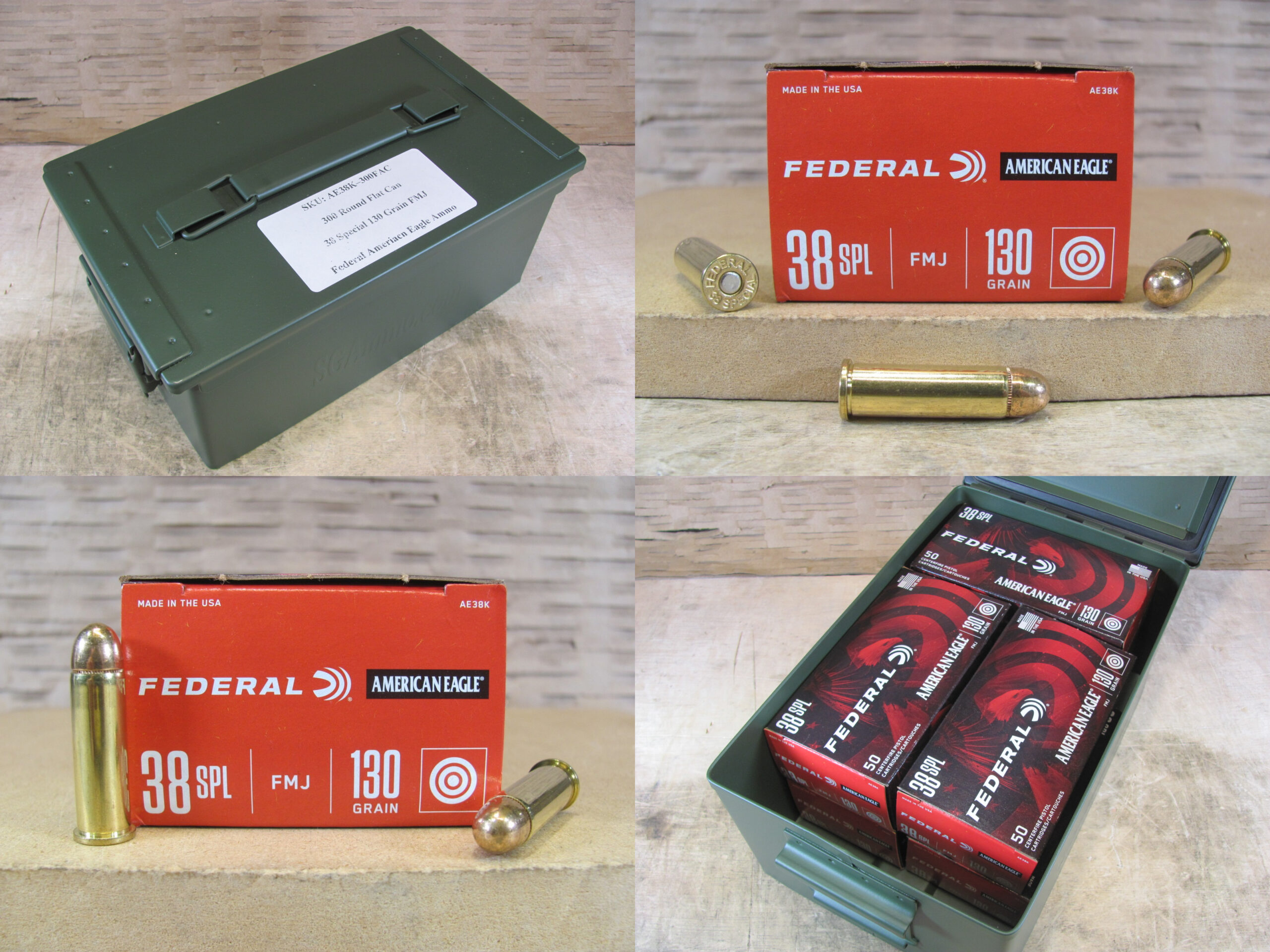 300 Round Flat Can – 38 Special 130 Grain FMJ Federal American Eagle – AE38K -Packed in Metal Canister