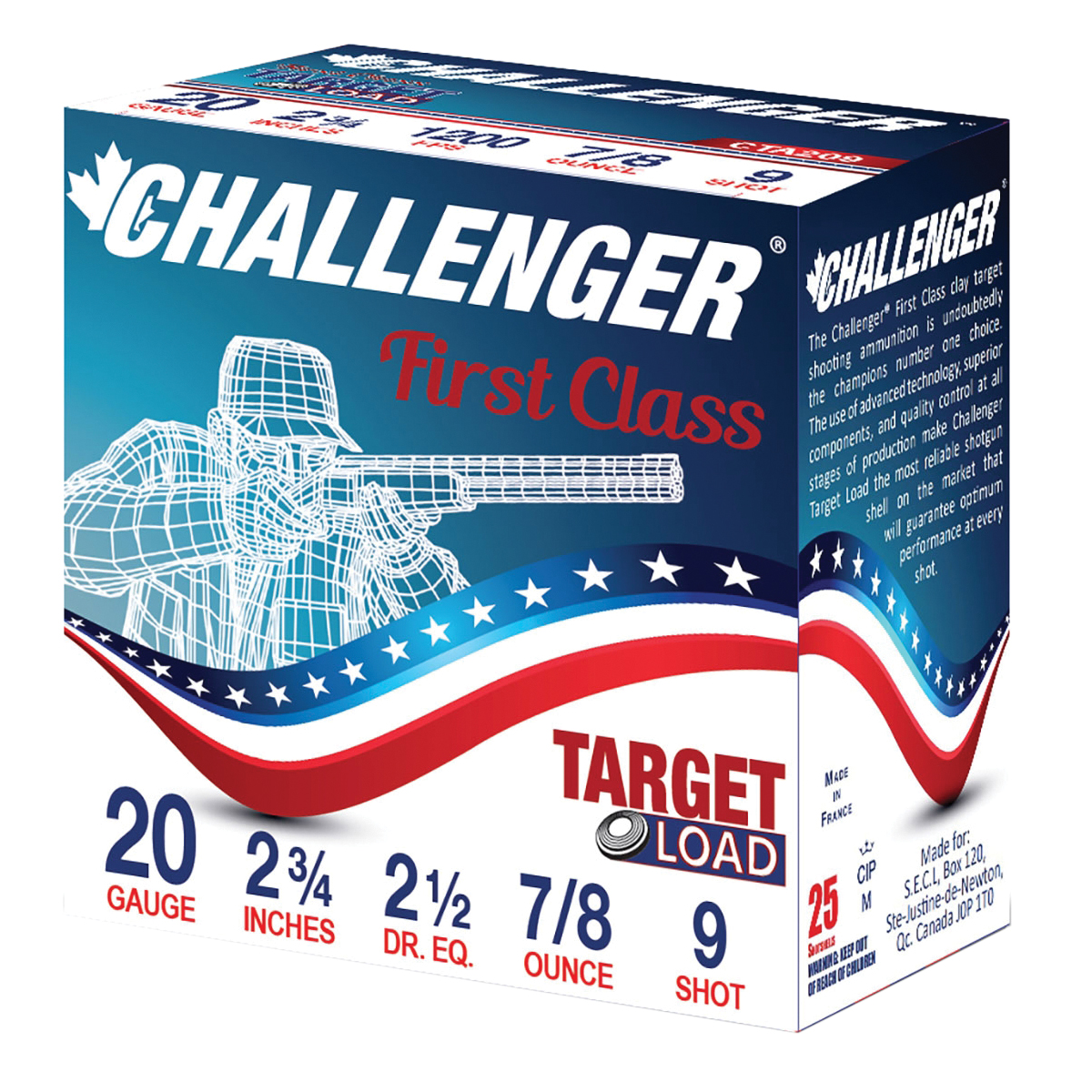 Challenger First Class Target Load 20 Gauge 2-3/4" #9 7/8 Ounce 250rds Case