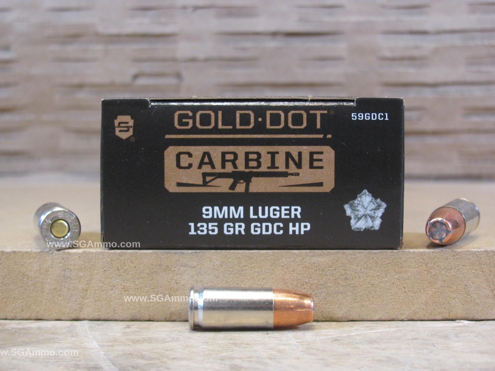 50 Round Box – 9mm Luger 135 Grain GDC HP Gold Dot Carbine Speer Ammo – 59GDC1