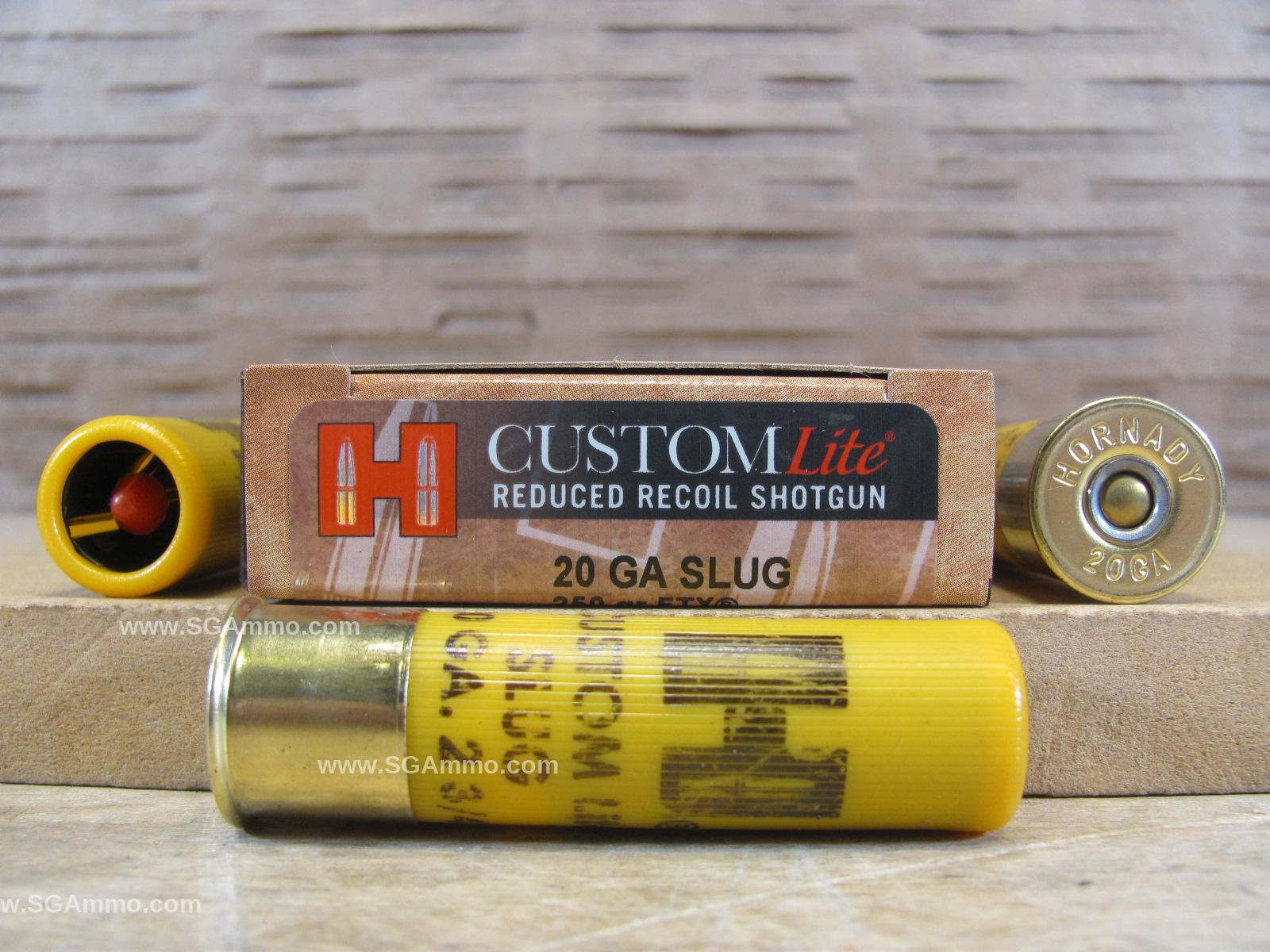 100 Round Case – 20 Gauge 2.75 In Slug 250 Grain FTX Hornady Custom Lite Reduced Recoil For Rifled Barrels – 86233