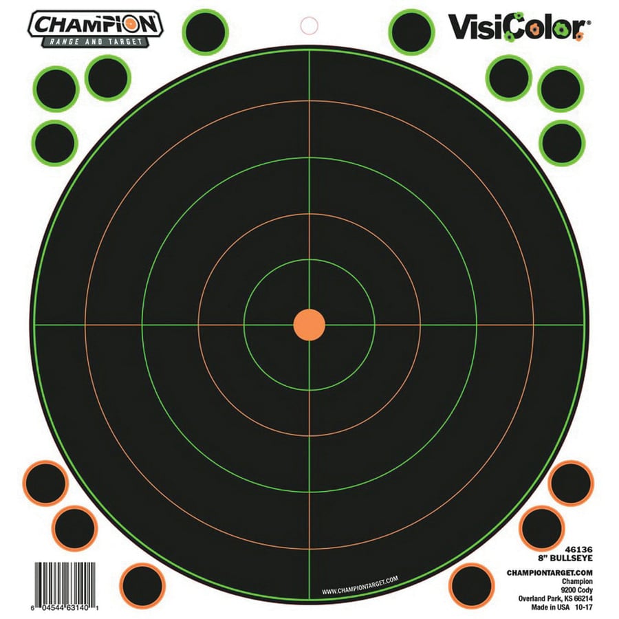 Champion VisiColor 8.5" x 9" Self-Adhesive Bullseye Target, Orange/Black, 5/pack - 46136
